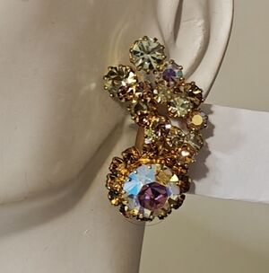 Vintage Signed Triad Austrian Crystal Cluster Earrings